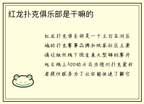 红龙扑克俱乐部是干嘛的